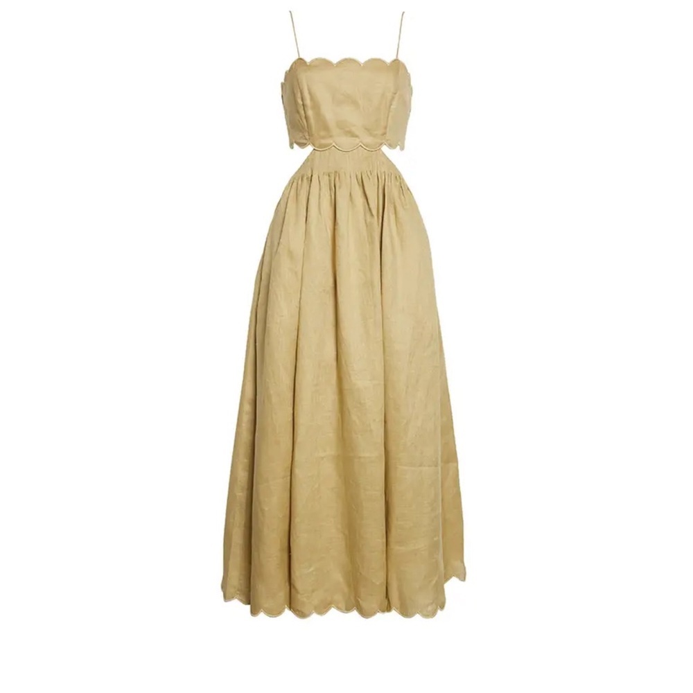 Zimmermann Jude Scallop Midi Linen Dress Size 1 Color Tan - Picture 3 of 16